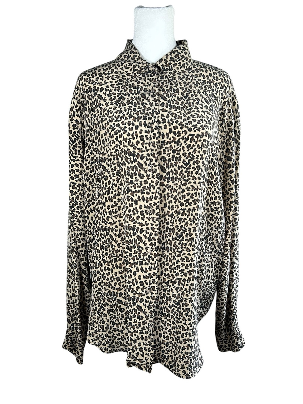Mob Wife 100% Silk Leopard Print Button Down Blouse Indie Sleaze FY2 XL